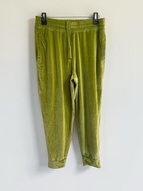 Fabletics Daria Green Velour Joggers Size M Drawstring Lounge Pants Chartreuse